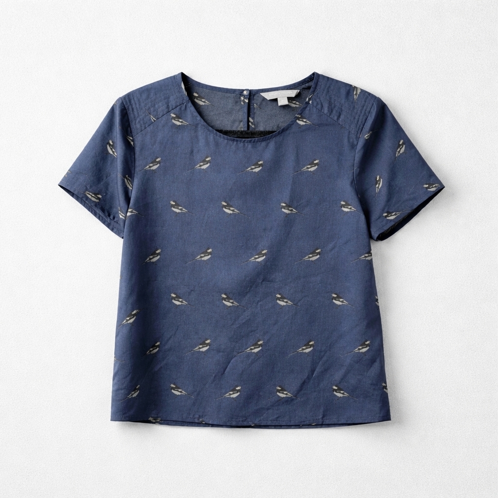 Banana Republic Navy Bird Print Short Sleeve Top